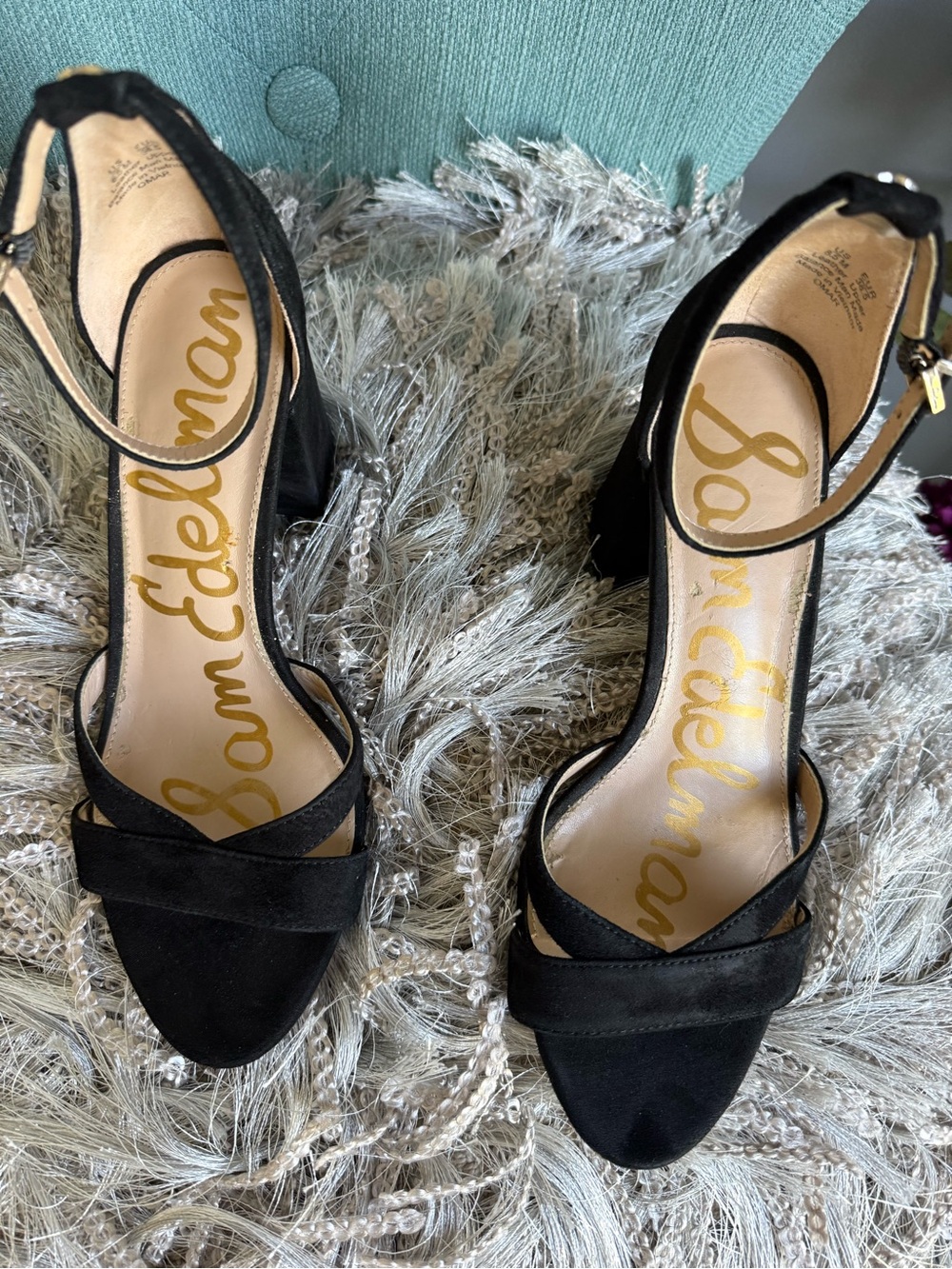Sam Edelman Black Suede Ankle-Strap Block Heel Sandals